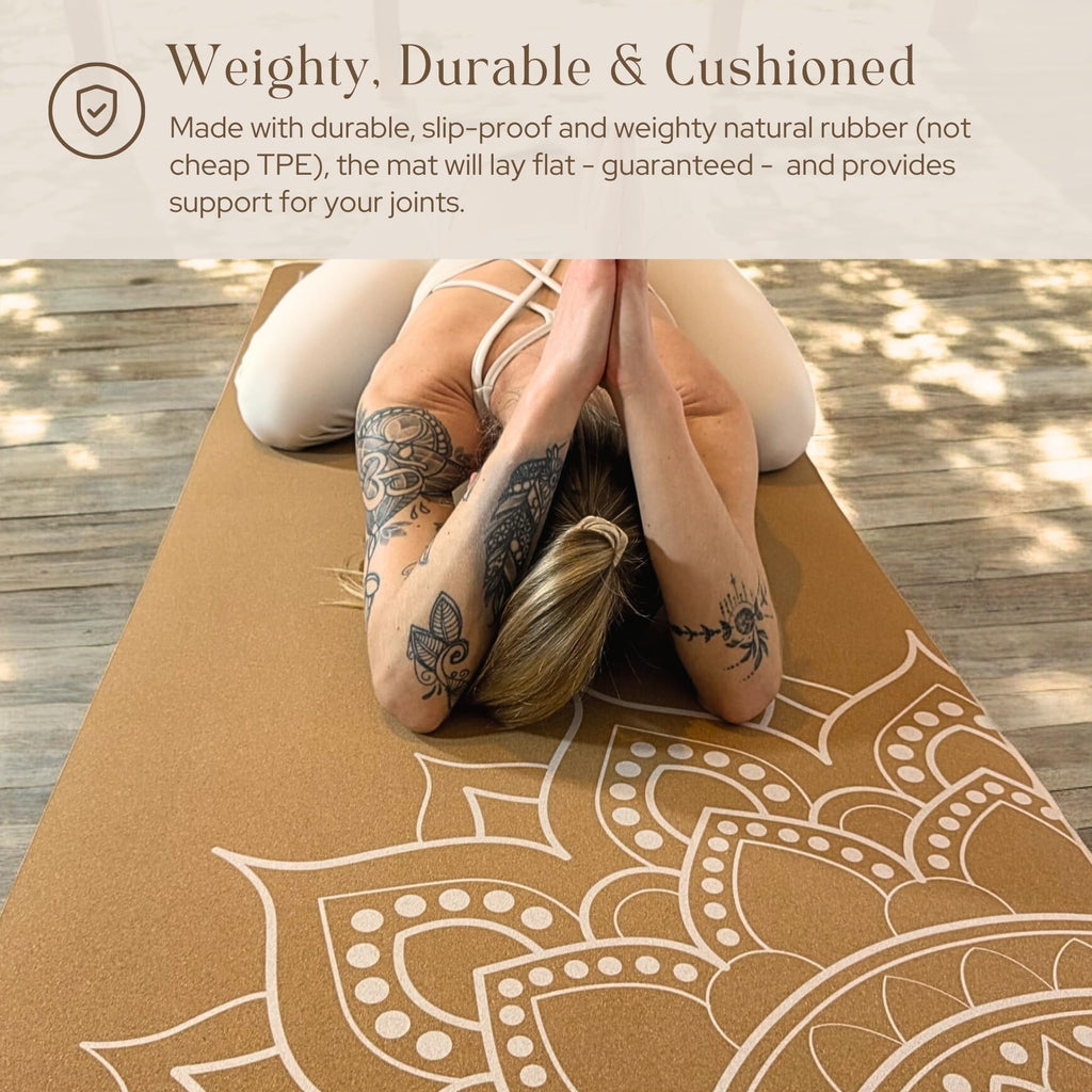 Premium Cork Yoga Mat Large 72"x26" – 5mm Thick Natural Rubber Cushioning - Non Slip Grip for Hot Yoga - Optional Alignment Lines & Elegant Yoga Bag Or Strap