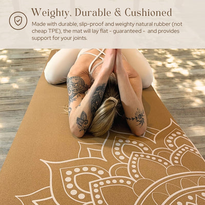 Premium Cork Yoga Mat Large 72"x26" – 5mm Thick Natural Rubber Cushioning - Non Slip Grip for Hot Yoga - Optional Alignment Lines & Elegant Yoga Bag Or Strap