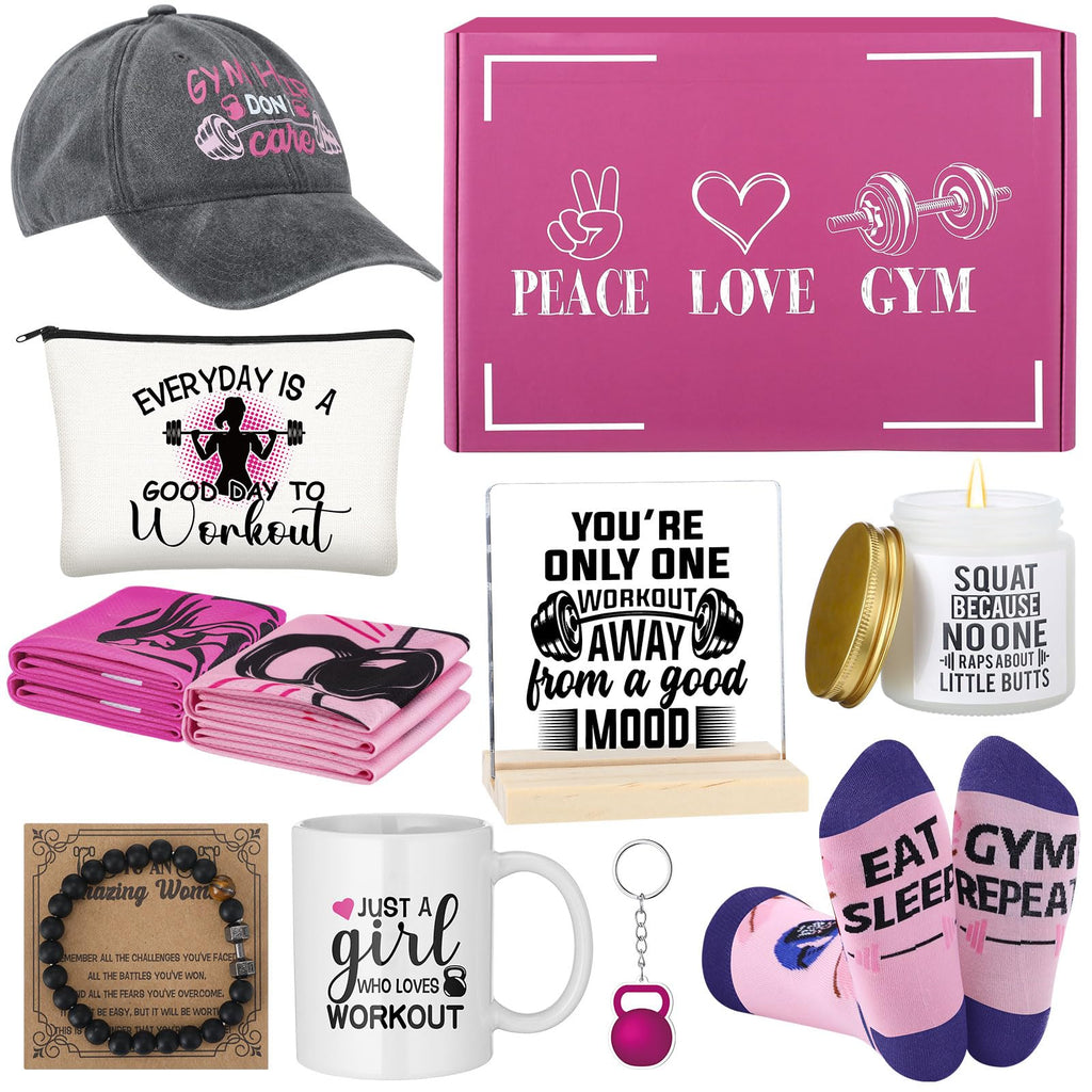 Coume 11 Sets Fitness Gifts for Women Cross Gifts Pink Workout Presents Country Christmas Gym Marathon Running Presents(Cute Style)