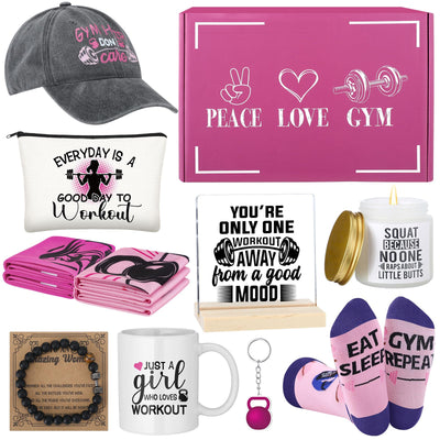 Coume 11 Sets Fitness Gifts for Women Cross Gifts Pink Workout Presents Country Christmas Gym Marathon Running Presents(Cute Style)