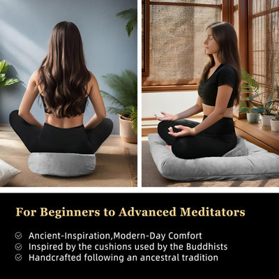 Meditation Zafu Cushion Set with Buckwheat Hulls & Memory Foam - Ergonomic Support for Yoga & Sitting - Removable Machine-Washable Luxury Velvet Cover - for Adults and Kids (Blue)