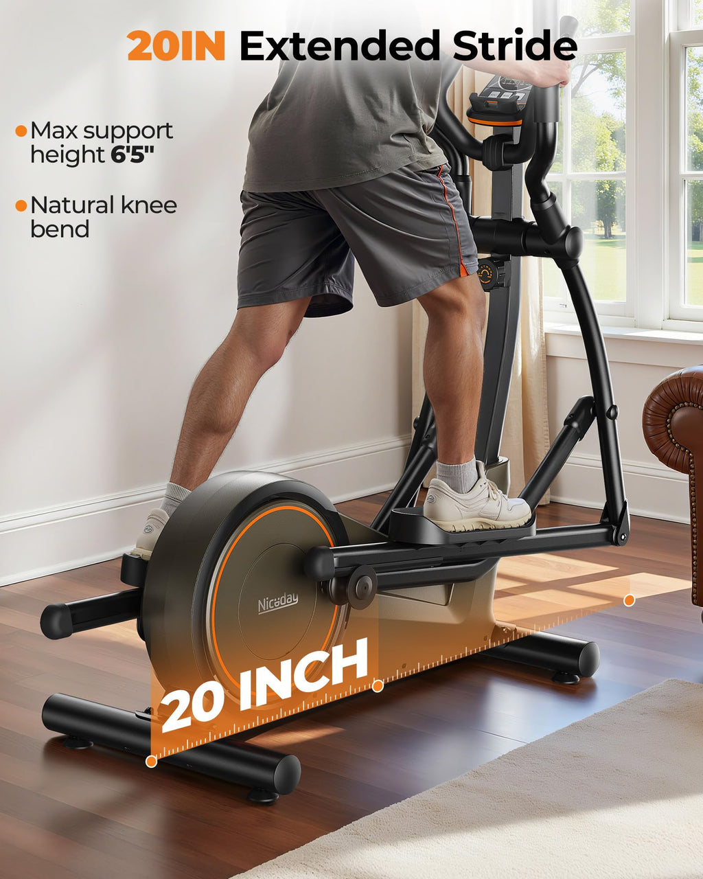 Niceday Elliptical Machine, Elliptical Exercise Machine for Home with Hyper-Quiet Magnetic Driving System, Elliptical Trainer with 15.5IN & 20IN Stride, 16 Resistance Levels, 500LBS Loading Capacity