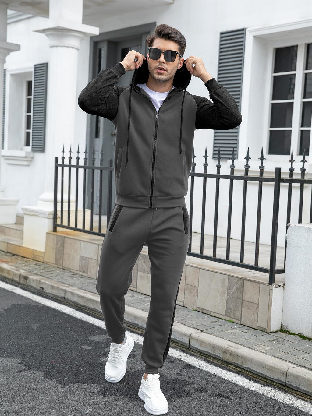 Men's Tracksuit 2 Pieces Set Zip Up Hoodie Sweatsuits Athletic Jogging Suit Set Casual Outfit with Pockets