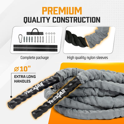 Yes4All Others Battle Rope with Cover - Grey 1.5 in 40 ft