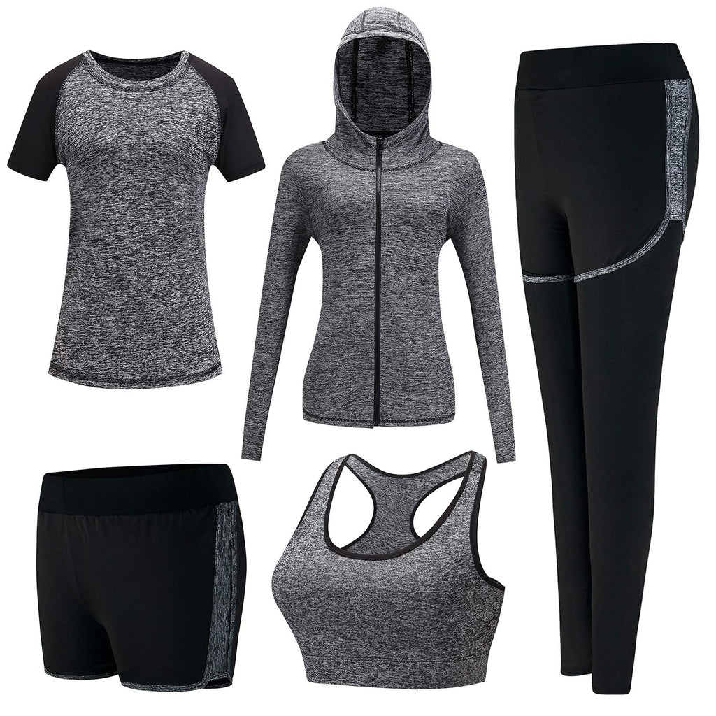 5pcs Workout Outfits for Women Athletic Sets Sport Suits Yoga Gym Fitness Exercise Clothes Jogging Tracksuits