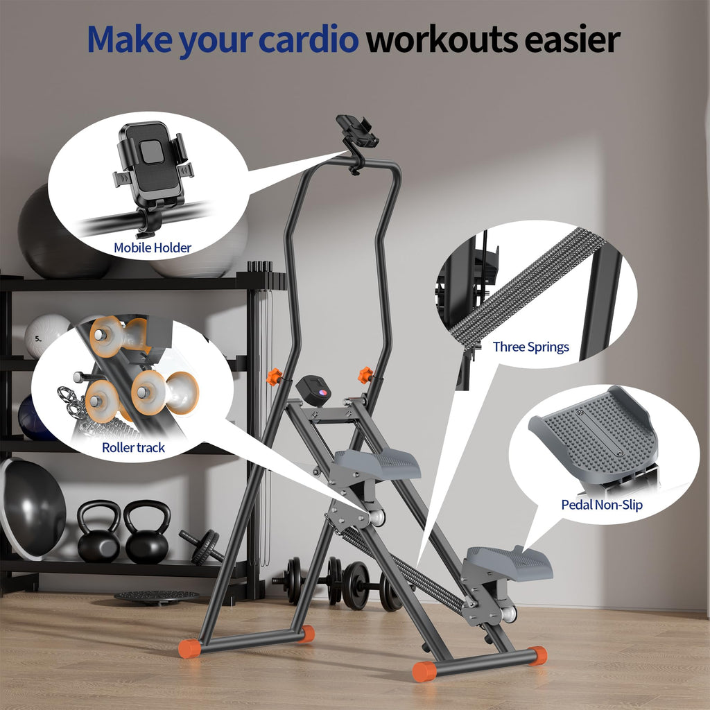 Stair Stepper for Home, Upgraded Vertical Climber Machine for Full-Body Workout, Compact Folding Cardio Exercise Climber, Resistance Adjustable Handlebar & Pedals