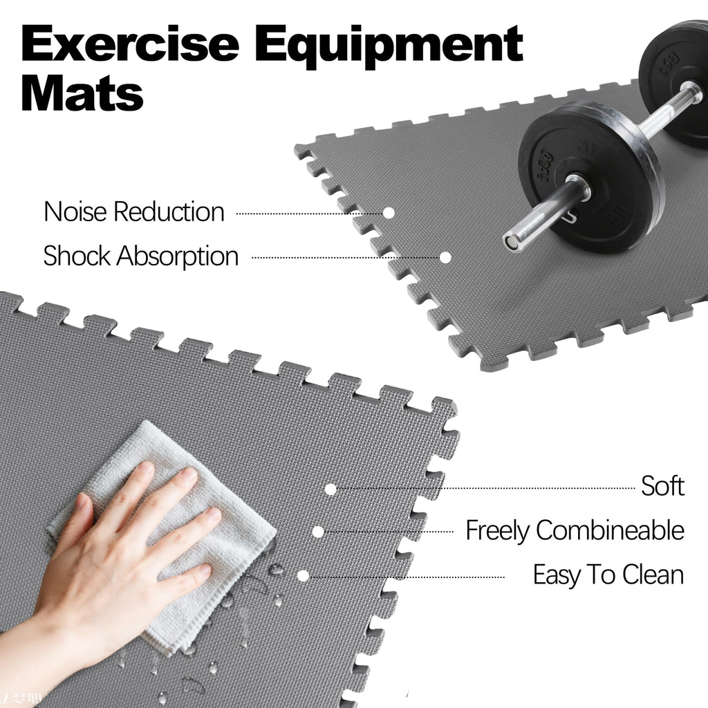 Fitvids Puzzle Exercise Gym Flooring Mat, 3/4" Thick High-Density EVA Interlocking Tiles, Workout Mat for Home Gym, Fitness Equipment, MMA, Gymnastics, 24-Piece Shock-Absorbing Exercise Mat (96 Sq Ft)