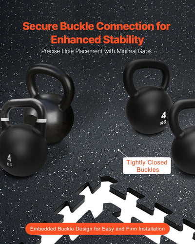 VEVOR 0.56Inch 48sq.ft 12 Tiles Gym Flooring for Home Gym, Rubber Top with High Density EVA Foam, 25 x 25In Gym Floor Exercise Equipment Mats, Interlocking Gym Mats, Puzzle Workout Mats, Black & Gray