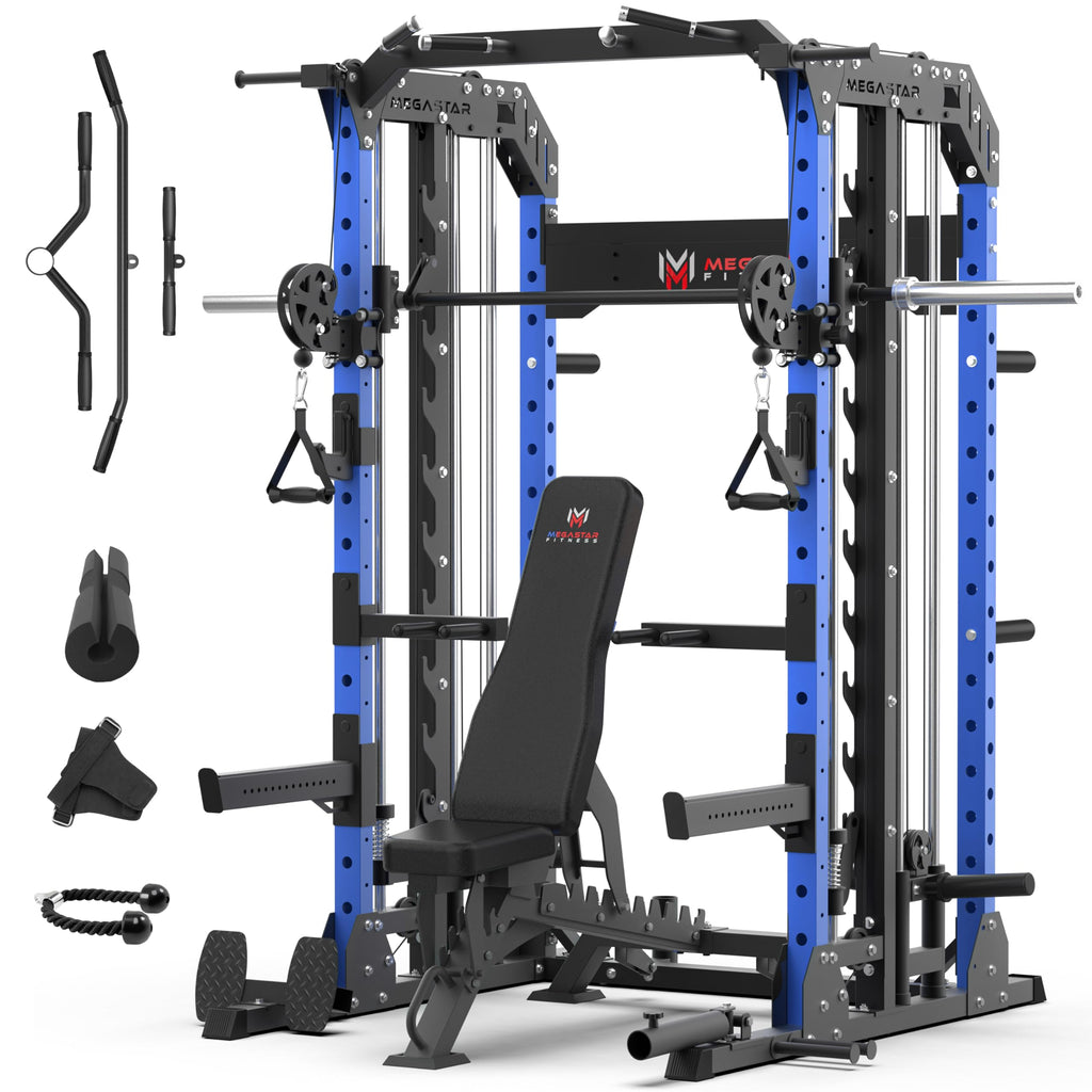 Smith Machine Home Gym with Aluminum Pulley Set- 2000lbs Capacity All-in-One Power Rack with Cable Crossover, Pull-Up Bar & Dip Station, Includes 18 Attachments, P107 Anvil