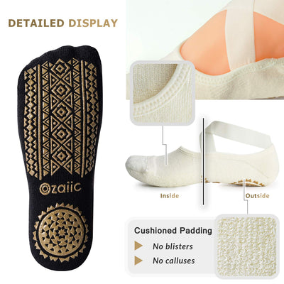 Ozaiic Pilates Socks for Women Non Slip Grip, Yoga Socks with Grippers for Barre, Hospital, Ballet, Dance, Barefoot Workout