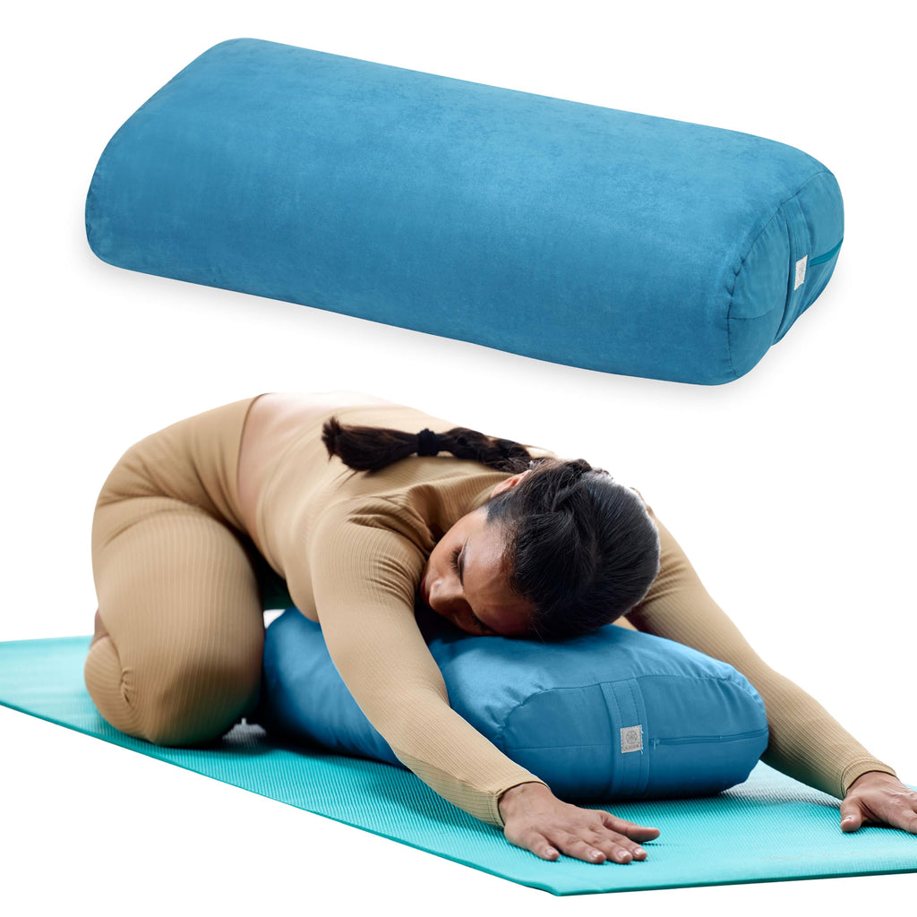 Gaiam Round Yoga Bolster Pillow, Soft Meditation Cushion for Yoga, Massage and Back Support, Breathable Cotton Fill, Zippered Microfiber Cover, Easy-Carry Handle, Machine Washable