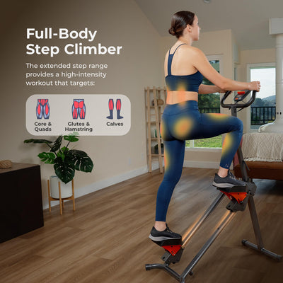 Sunny Health & Fitness Stair Stepper w/Handlebar, Extended Step Range Climber Machine for Legs, Core and Glute Workouts, Connection with Free SunnyFit App