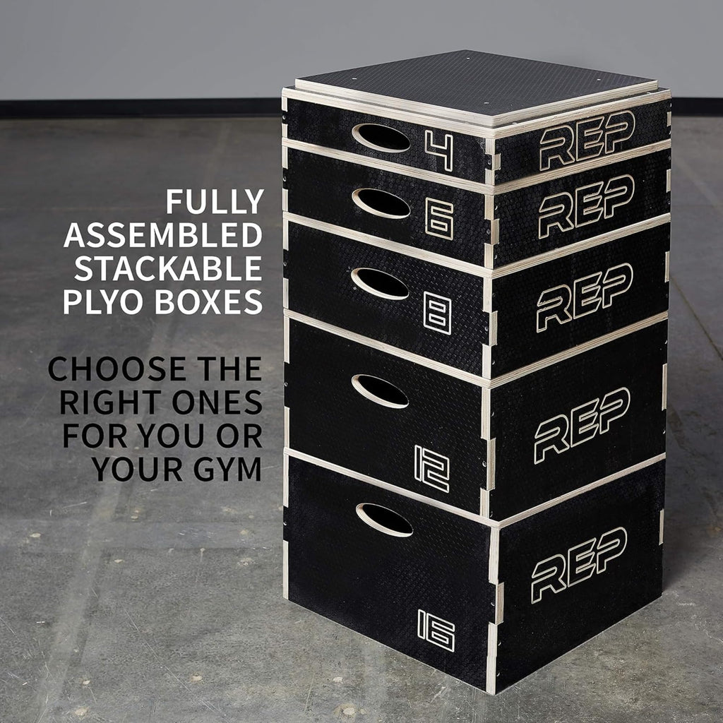 Rep Wooden Plyo Box | Stackable Jump Platforms for Home Gym Workouts | Multiple Height Options from 4, 6.8 and 12" Exercise Step Up Boxes for CrossFit & Plyometric Training | Durable Fitness Equipment