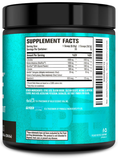Jacked Factory Pumpsurge Caffeine Free Pre Workout for Men & Women - Nootropic Booster & Stim Free Pre Workout - Intense Pumps, Enhanced Focus - 30 Servings, Strawberry Lemonade