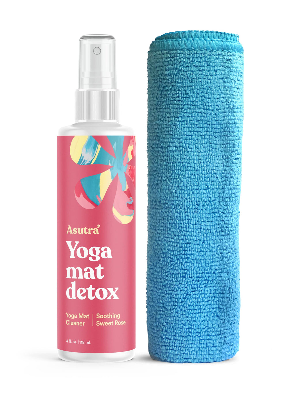 ASUTRA Yoga Mat Cleaner Spray (Energizing Peppermint), 4 fl oz - No Slippery Residue, Organic Essential Oils, Deep-Cleansing for Fitness Gear & Gym Equipment, Microfiber Towel Included