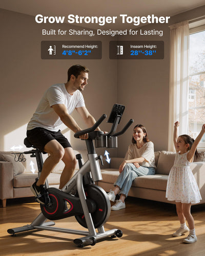 MERACH Exercise Bike, Brake Pad Stationary Bike with Exclusive App, Low Noise Indoor Cycling Bike with 300lbs Weight Capacity, Tablet Mount and Fitness Courses for Weight Loss