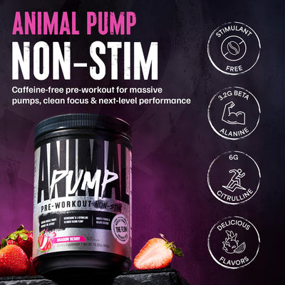 Animal Pump NS Stim-Free Pre Workout Powder for Men & Women - Caffeine-Free Preworkout for Energy, Focus, and Muscle Builder, Beta Alanine, Citrulline, Nitrosigine and Nootropics, Dragon Berry, 440g