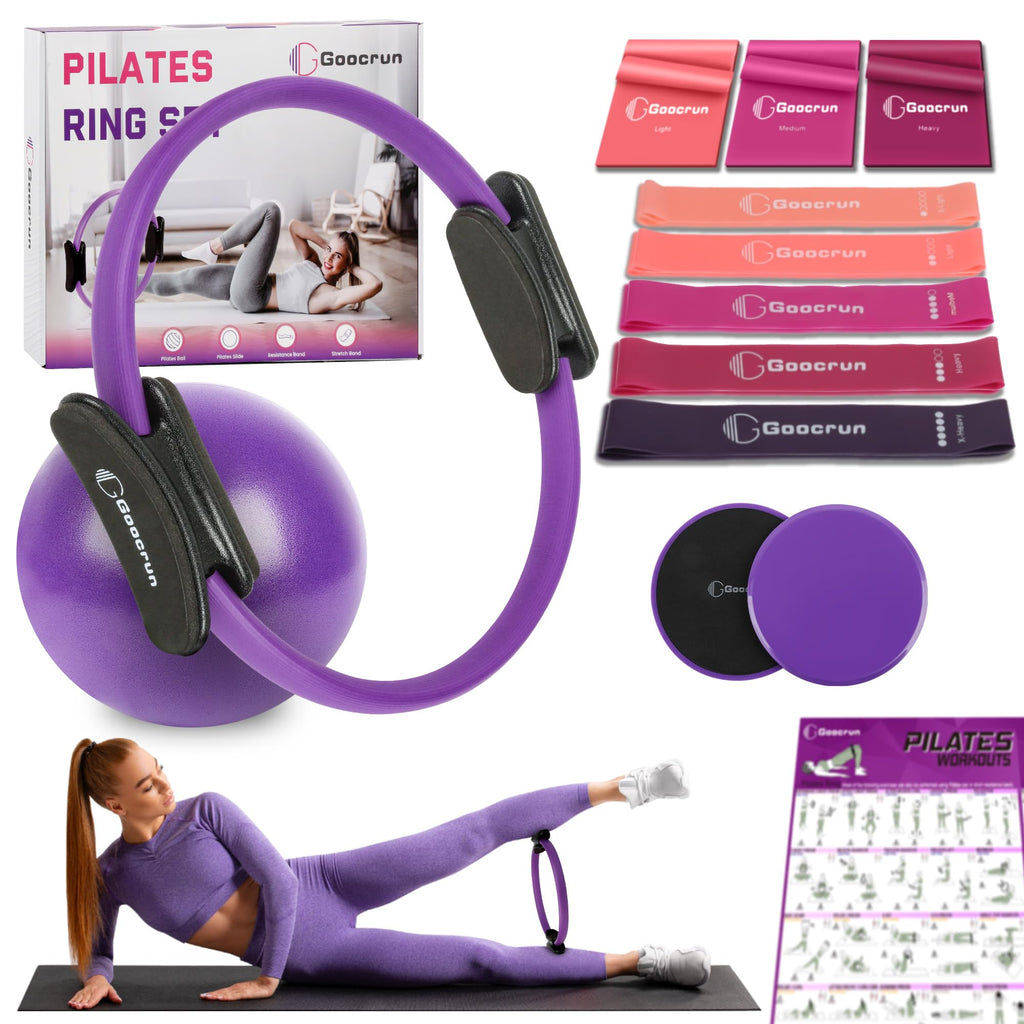 Pilates Ring Set with Resistance Bands Set, Pilates Ball, Sliding Disks – Workout Equipment Home Gym Includes Complete Fitness Poster