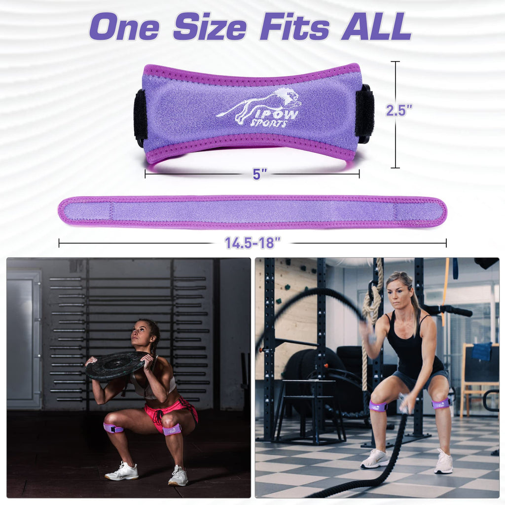 IPOW 2 Pack Knee Pain Relief & Patella Stabilizer Knee Strap Brace Support for Hiking, Soccer, Basketball, Running, Jumpers Knee, Tennis, Tendonitis, Volleyball & Squats, Black