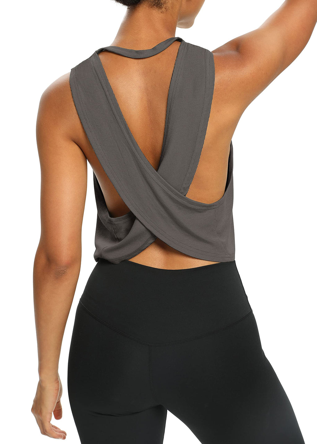 Bestisun Womens Open Back Workout Shirts Cropped Yoga Tank Tops Backless Athletic Clothes