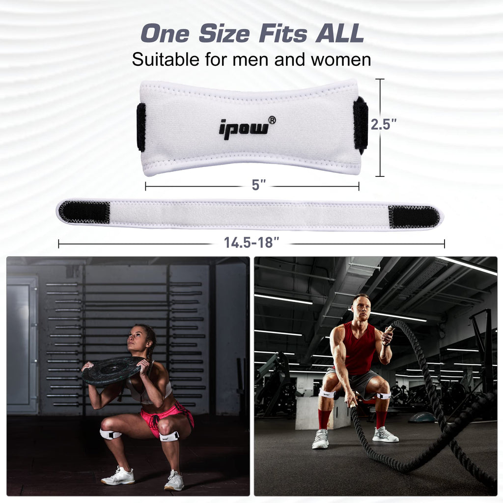 IPOW 2 Pack Knee Pain Relief & Patella Stabilizer Knee Strap Brace Support for Hiking, Soccer, Basketball, Running, Jumpers Knee, Tennis, Tendonitis, Volleyball & Squats, Black