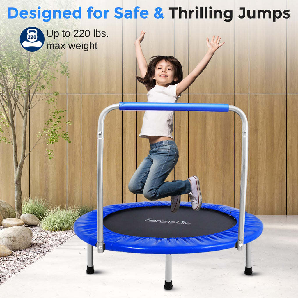 SereneLife 36/40" Foldable Mini Trampoline - Compact Fitness Trampoline for Kids Adults, Exercise Rebounder with Foam Handle, Indoor/Garden Workout Equipment, Max Load 150/220 lbs