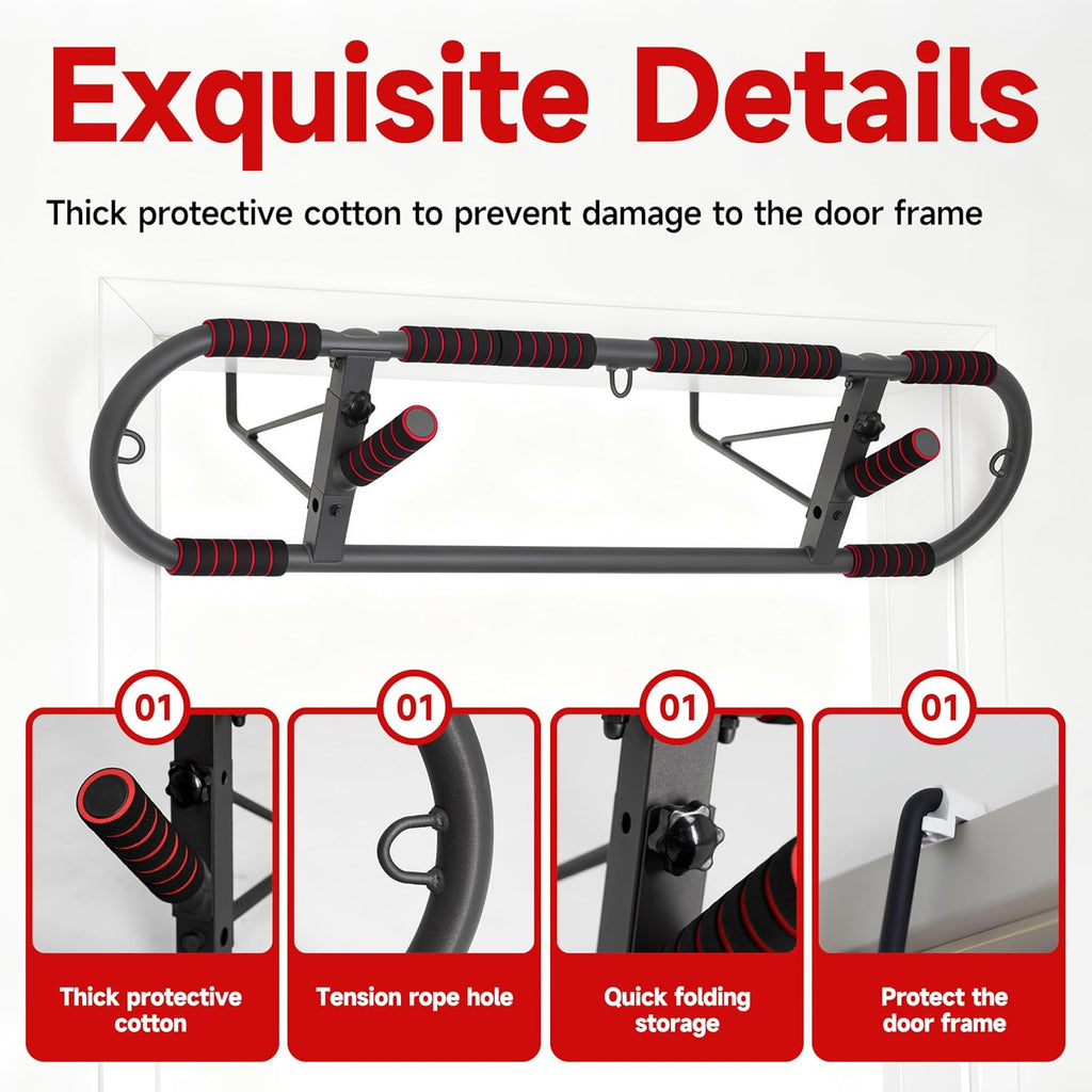 Adjustable Pull-Up Bar for Doorway - Heavy Duty, No Screw Installation, Multi-Function for Home Gym, Strength Training, JARGUUO