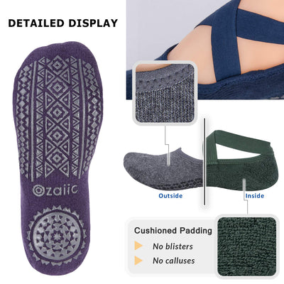 Ozaiic Pilates Socks for Women Non Slip Grip, Yoga Socks with Grippers for Barre, Hospital, Ballet, Dance, Barefoot Workout