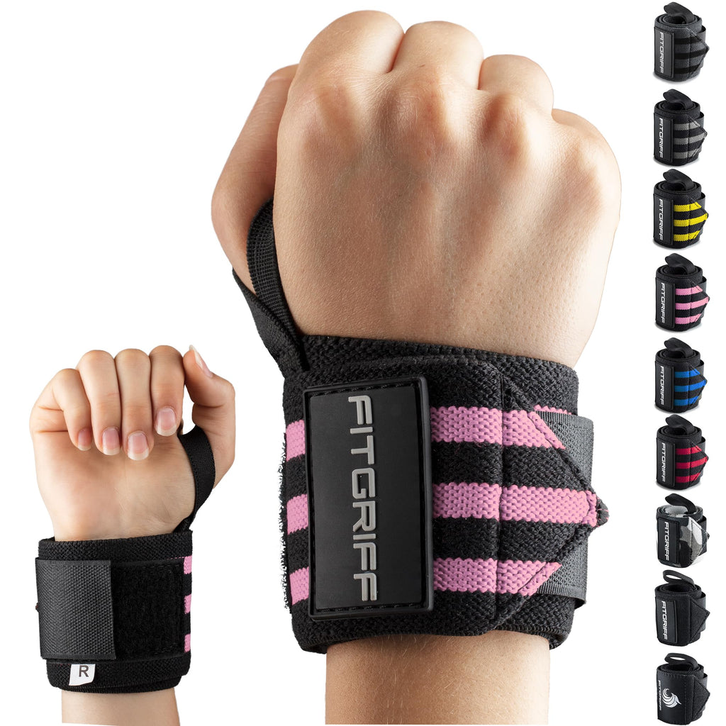 Fitgriff® Wrist Wraps for Weightlifting (18") Heavy-Duty Support for Gym, Bench Press, and Pushups (1 Pair) - for Men and Women (Black)