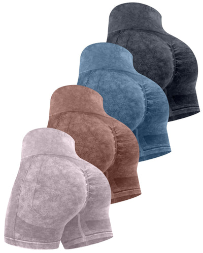 CHRLEISURE Women's 4 Packs Workout Gym Shorts, High Waisted Butt Lifting Scrunch Butt Seamless Booty Shorts