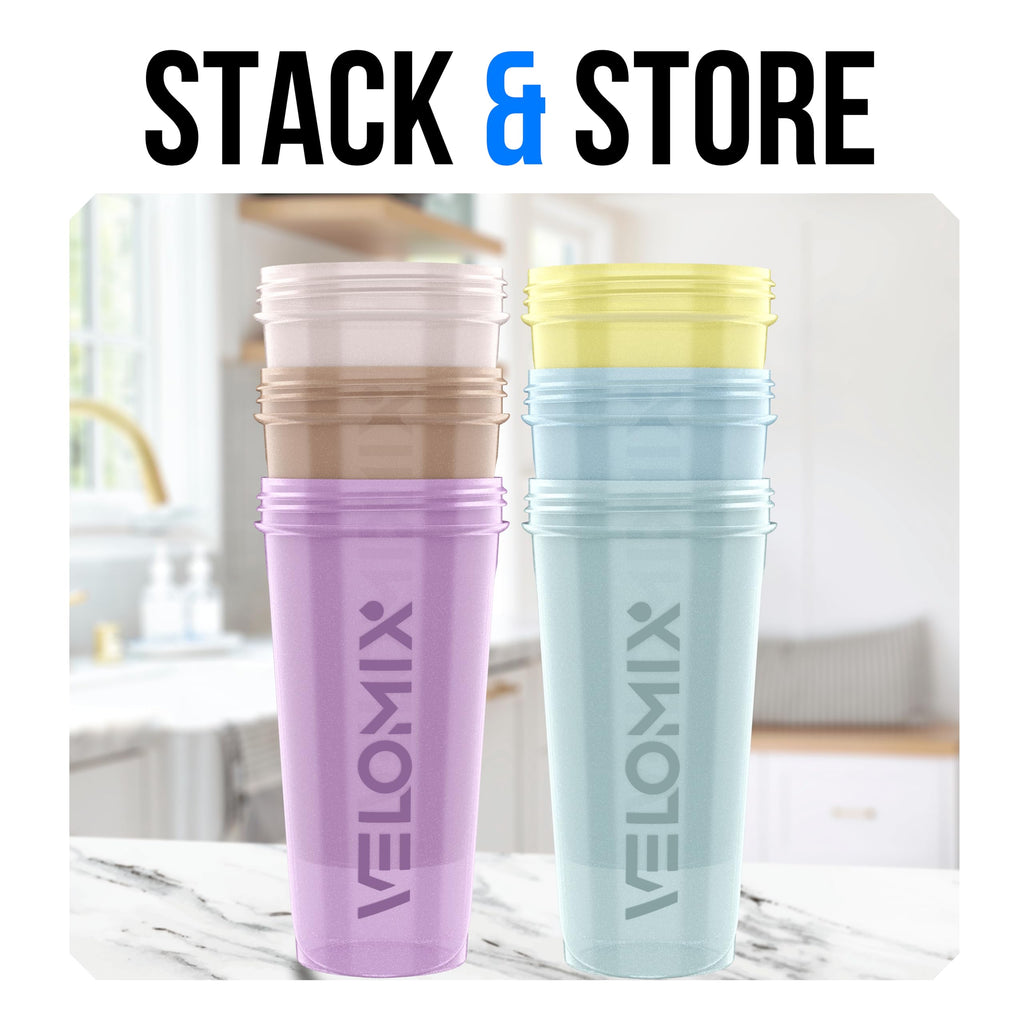 VELOMIX -6 PACK- 28 oz Protein Shaker Bottle for Protein Mixes - 6x Wire Whisk | Leak Proof Shaker Cups for Protein Shakes | Protein Shaker Bottle Pack | Protein Shake Cup (Earth Tones Collection)