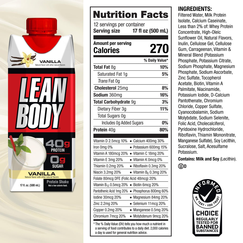 Labrada Lean Body Ready-to-Drink Cookies and Cream Protein Shake, 40g Protein, Whey Blend , 0 Sugar, Gluten No, 22 Vitamins & Minerals, (Recyclable Carton & Lid - Pack of 12) LABRADA , 17 Fl Oz (Pack of 12)