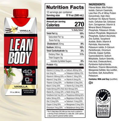 Labrada Lean Body Ready-to-Drink Cookies and Cream Protein Shake, 40g Protein, Whey Blend , 0 Sugar, Gluten No, 22 Vitamins & Minerals, (Recyclable Carton & Lid - Pack of 12) LABRADA , 17 Fl Oz (Pack of 12)