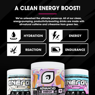 Advanced Energy - Energy Boosting Formula with Electrolytes for Hydration - L-Theanine to Combat Jitters - Sugar Free & Keto Friendly - No Maltodextrin (40 Servings) (Rocket Pop)