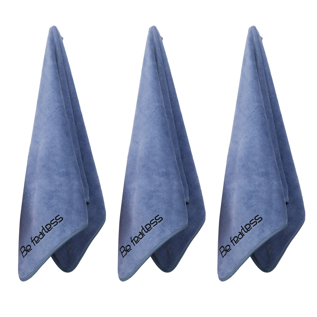 Microfiber Gym Towels Bigger Size Super Soft for Exercise Fitness, Sports, Workout, 380-GSM 15-Inch x 31-Inch Quick-Drying Towels (3 Pack, Grey+Blue+Purple)
