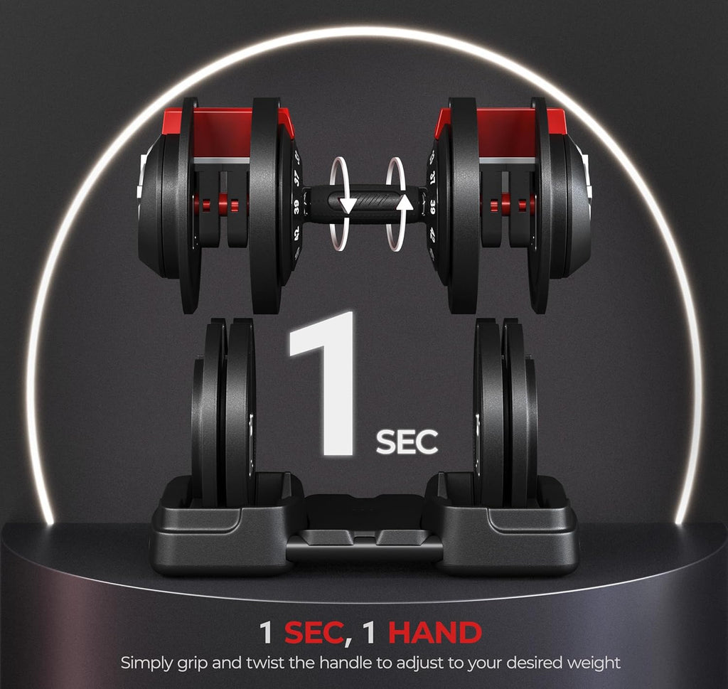 Yaheetech Adjustable Dumbbell Set 28/40/52.5/90LBS Adjustable Dumbbells Fast Adjust Dumbbell Weight Set with Anti-Slip Handle and Tray for Men/Women Home Gym Strength Training Equipment Single/Pair