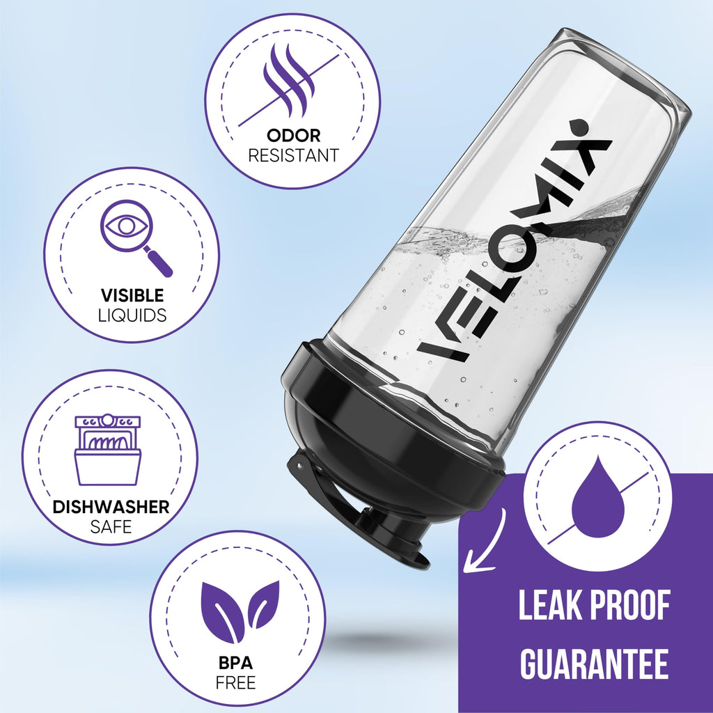 VELOMIX -4 PACK- 28 oz Protein Shaker Bottle for Protein Mixes - 4x Wire Whisk | Leak Proof Shaker Cups for Protein Shakes | Protein Shaker Bottle Pack | Protein Shake Cup (Brown)