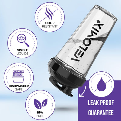 VELOMIX -4 PACK- 28 oz Protein Shaker Bottle for Protein Mixes - 4x Wire Whisk | Leak Proof Shaker Cups for Protein Shakes | Protein Shaker Bottle Pack | Protein Shake Cup (Brown)