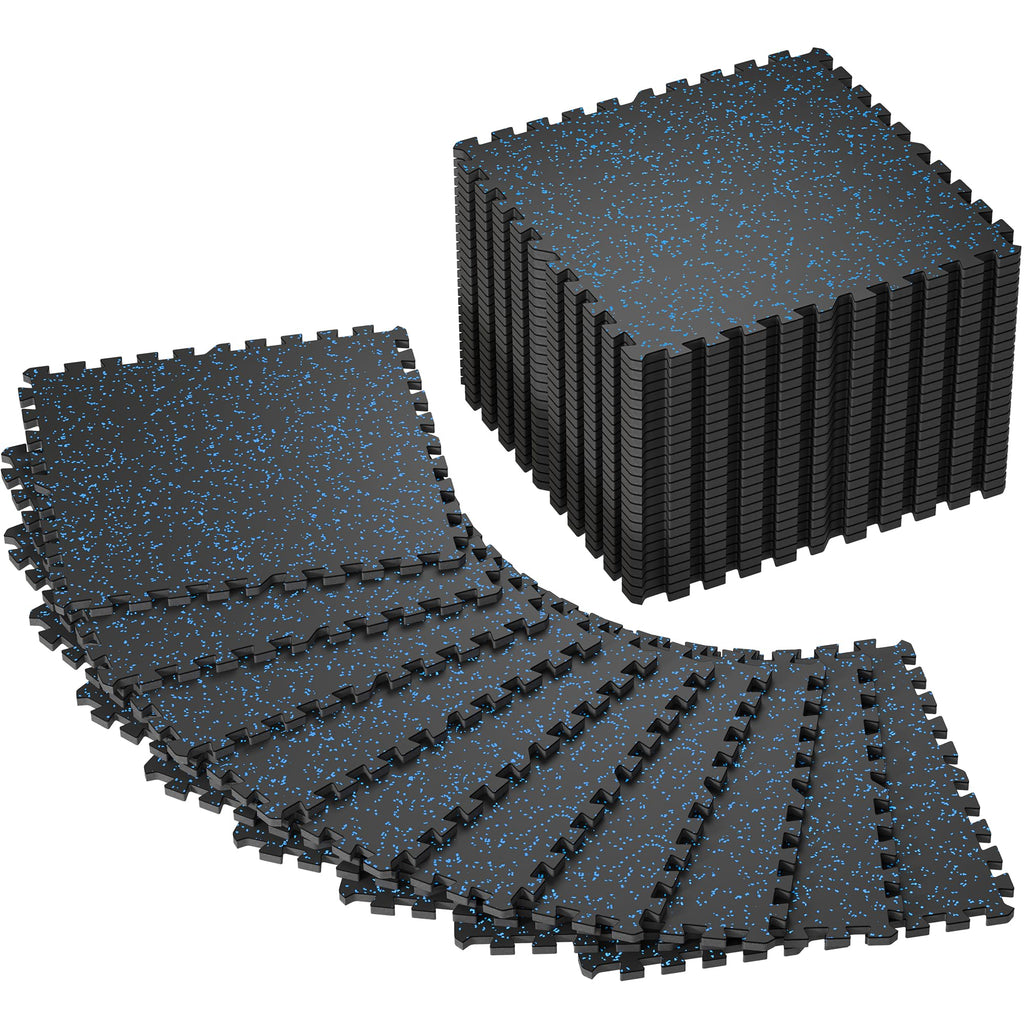 SUPERJARE 0.56'' Thick 12 Pcs 48 Sq Ft Rubber Top Exercise Equipment Mats, High Density EVA Foam Mats with Rubber Top, Interlocking Gym Flooring for Home Gym, Protective Workout Mat, Black/Grey