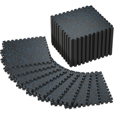 SUPERJARE 0.56'' Thick 12 Pcs 48 Sq Ft Rubber Top Exercise Equipment Mats, High Density EVA Foam Mats with Rubber Top, Interlocking Gym Flooring for Home Gym, Protective Workout Mat, Black/Grey