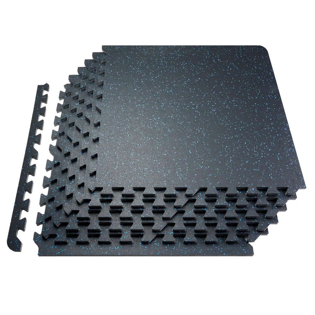 VEVOR 0.56Inch 48sq.ft 12 Tiles Gym Flooring for Home Gym, Rubber Top with High Density EVA Foam, 25 x 25In Gym Floor Exercise Equipment Mats, Interlocking Gym Mats, Puzzle Workout Mats, Black & Gray