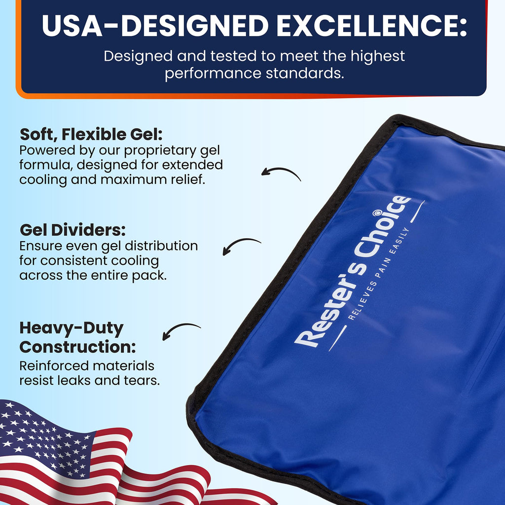 Rester's Choice Gel Cold & Hot Packs (2-Piece Set) Medium 5x10 in. Reusable Warm or Ice Packs for Injuries, Hip, Shoulder, Knee, Back Pain – Hot & Cold Compress for Swelling, Bruises, Surgery