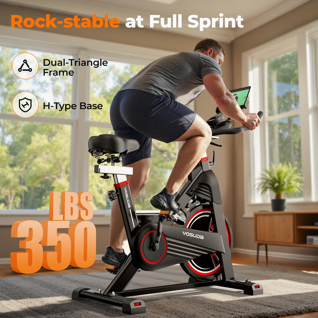 YOSUDA PRO Magnetic Exercise Bike 350 lbs Weight Capacity - Indoor Cycling Bike Stationary with Comfortable Seat Cushion, Silent Belt Drive 010C