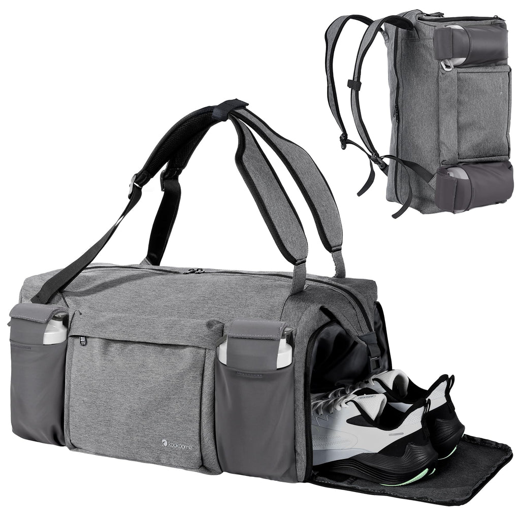 Gym Bag for Men with 2 Upgraded Bottle Holders Convertible Duffle Bag and Gym Backpack Waterproof Sports Bags with Shoes Compartment and Wet Pocket - Black