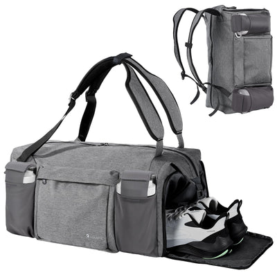 Gym Bag for Men with 2 Upgraded Bottle Holders Convertible Duffle Bag and Gym Backpack Waterproof Sports Bags with Shoes Compartment and Wet Pocket - Black