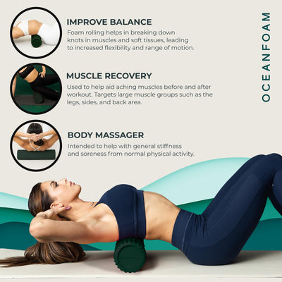 Oceanfoam Tidal Roller - Natural - Muscle Massage Foam Roller for Back Pain & Stretching - Firm and Ergonomic Wide Wave Textured - Yoga, Athletics, & Wellness - Full Size, 20" x 5"