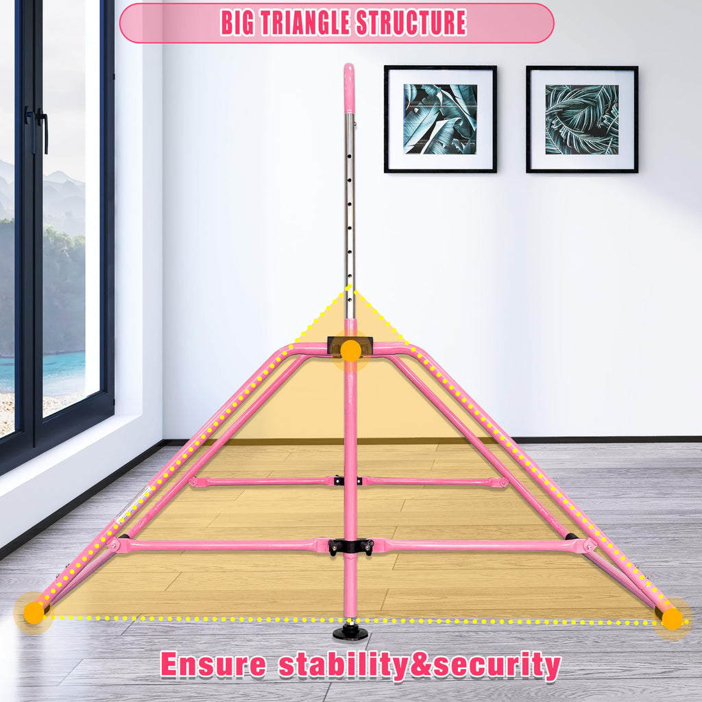 MARFULA Foldable Gymnastic Bar for Kids Ages 3-9, 9 Height Levels, 200 lbs Weight Capacity, 5 Ft Length Gymnastic Kip Bar with Mat, Gymnastic Equipment for Home and Gym Center Indoor Outdoor Use