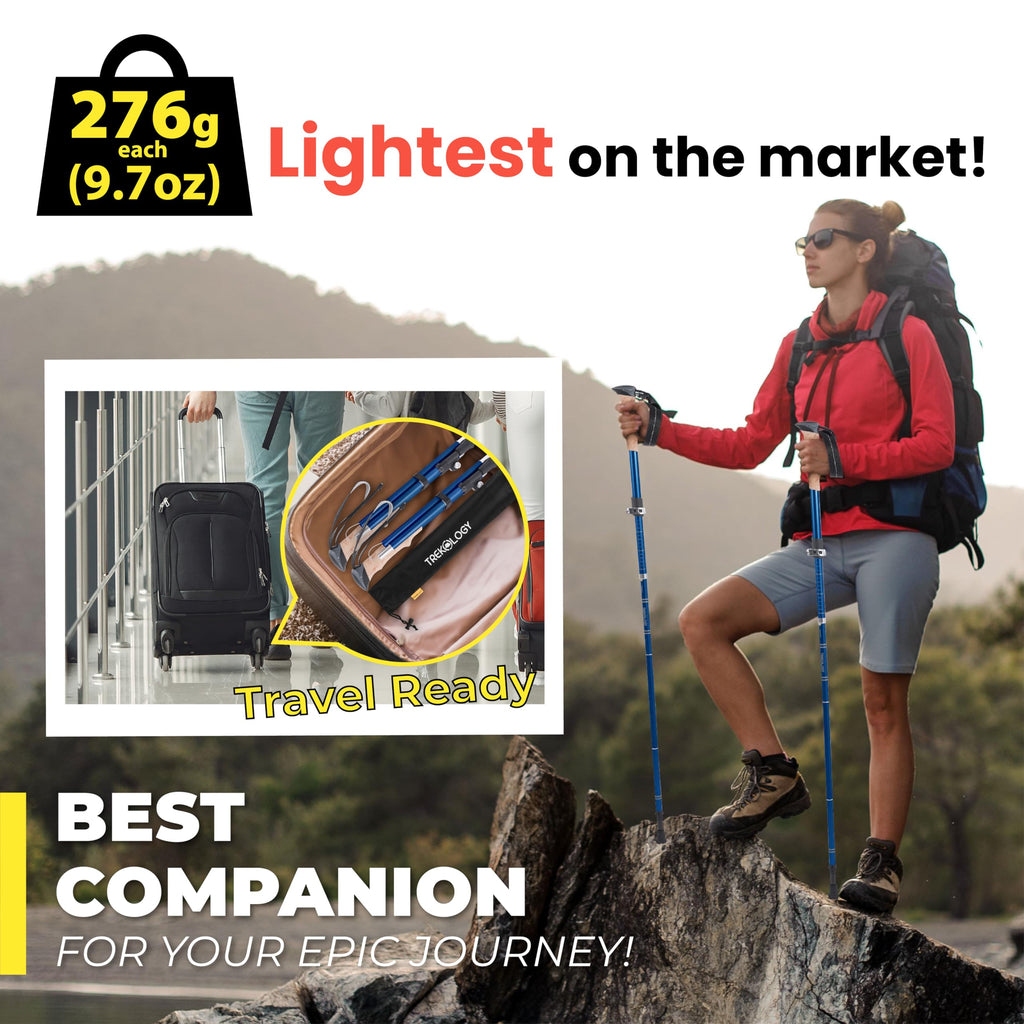 TREKOLOGY Trekking Poles – Lightweight, Adjustable Hiking Sticks for Men & Women – Durable Aluminum, Compact & Foldable with Comfortable Grip – Perfect for Hiking, Walking & Seniors, TREKZ XE