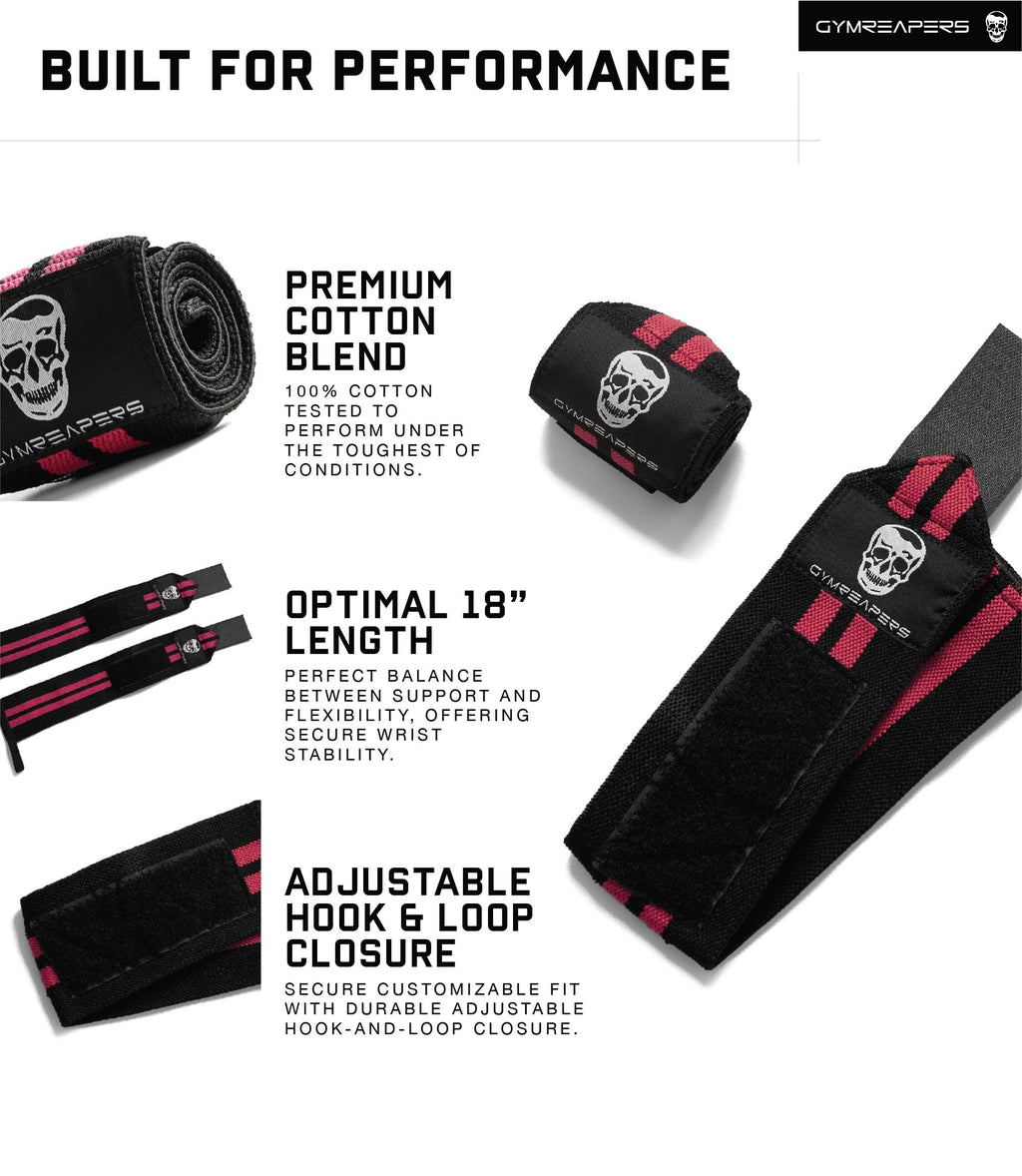 Gymreapers Weightlifting Wrist Wraps (IPF Approved) 18" Professional Quality Wrist Support with Heavy Duty Thumb Loop - Best Wrap for Powerlifting Competition, Strength Training, Bodybuilding