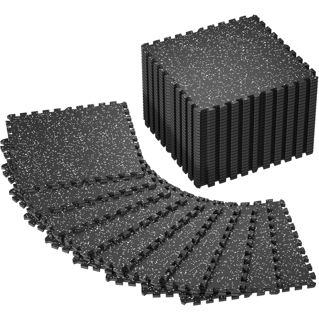SUPERJARE 0.56'' Thick 12 Pcs 48 Sq Ft Rubber Top Exercise Equipment Mats, High Density EVA Foam Mats with Rubber Top, Interlocking Gym Flooring for Home Gym, Protective Workout Mat, Black/Grey